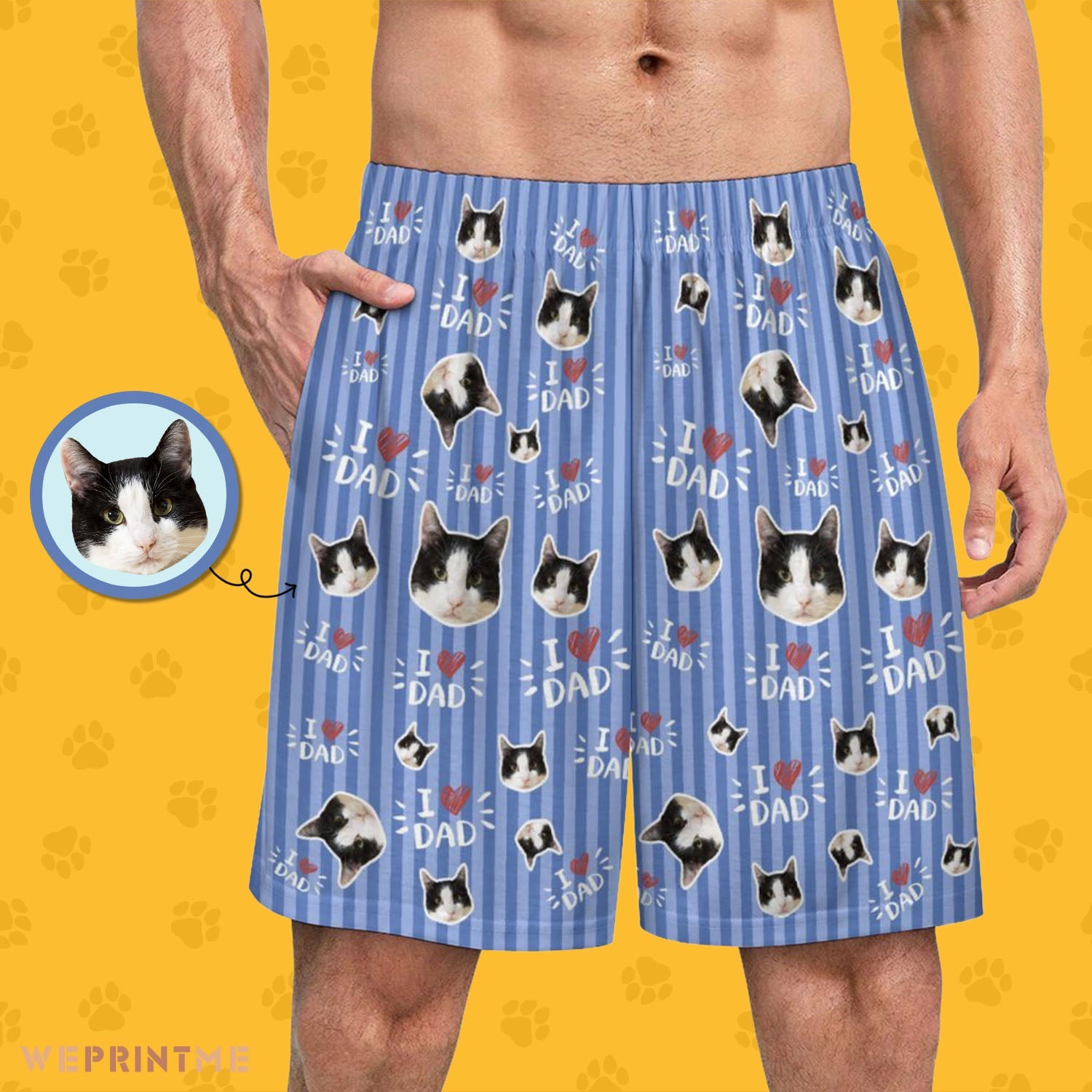 Custom Pet Men s Pajama Pants I Love Dad Stripe Pajama Shorts L