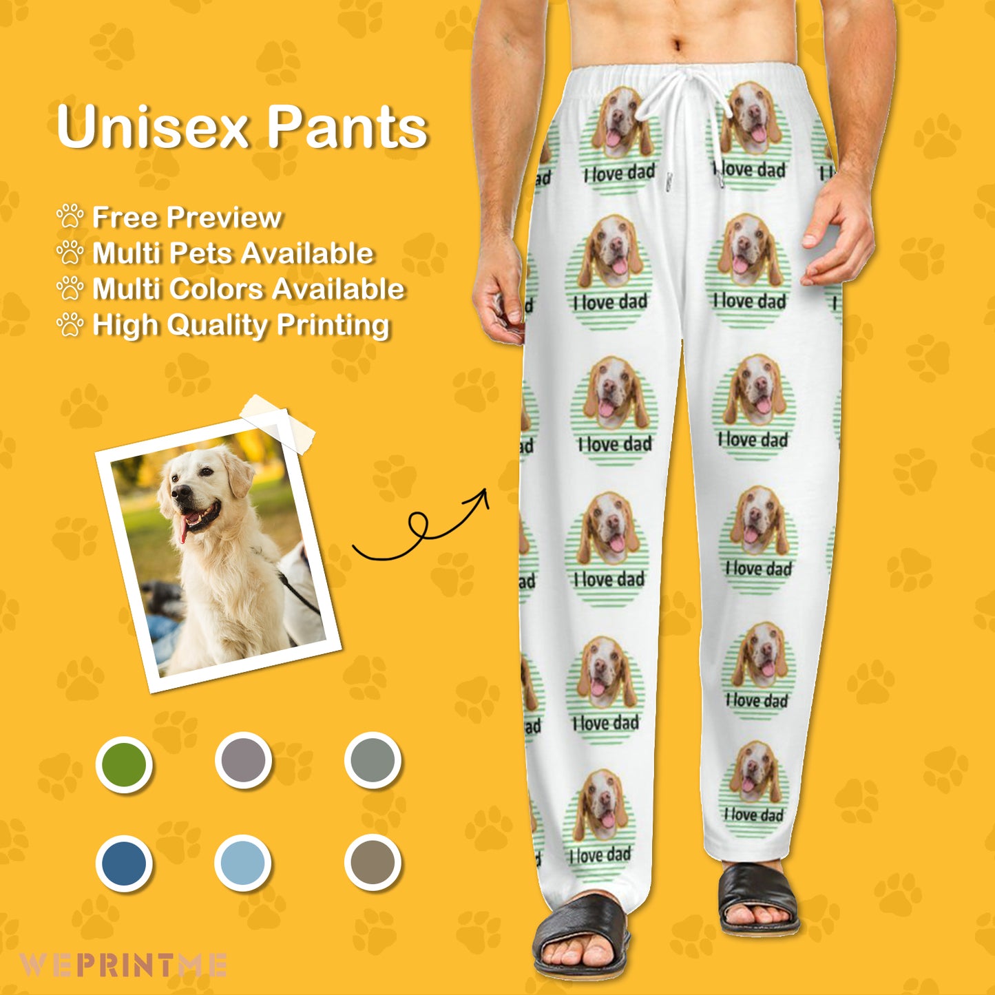 Personalized Pet Pants Face I Love Dad Unisex Pajama Pants