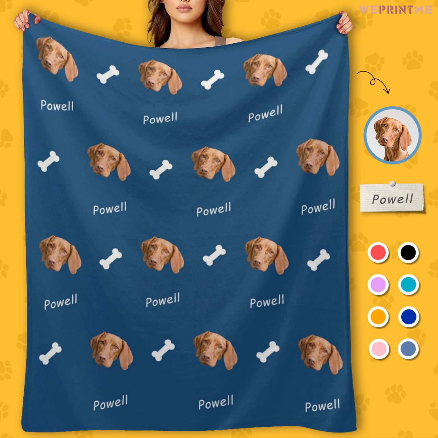 Custom Dog Face and Bone Fleece Blanket