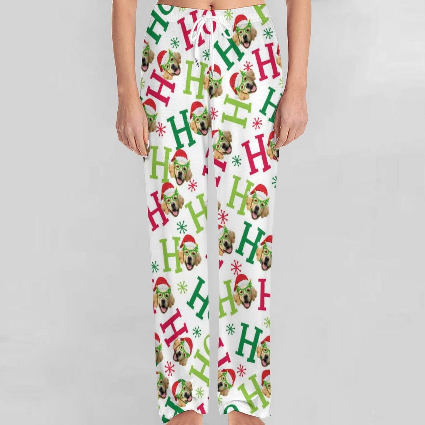 Custom Pet Face Pajama Pants HO HO HO Christmas Pants