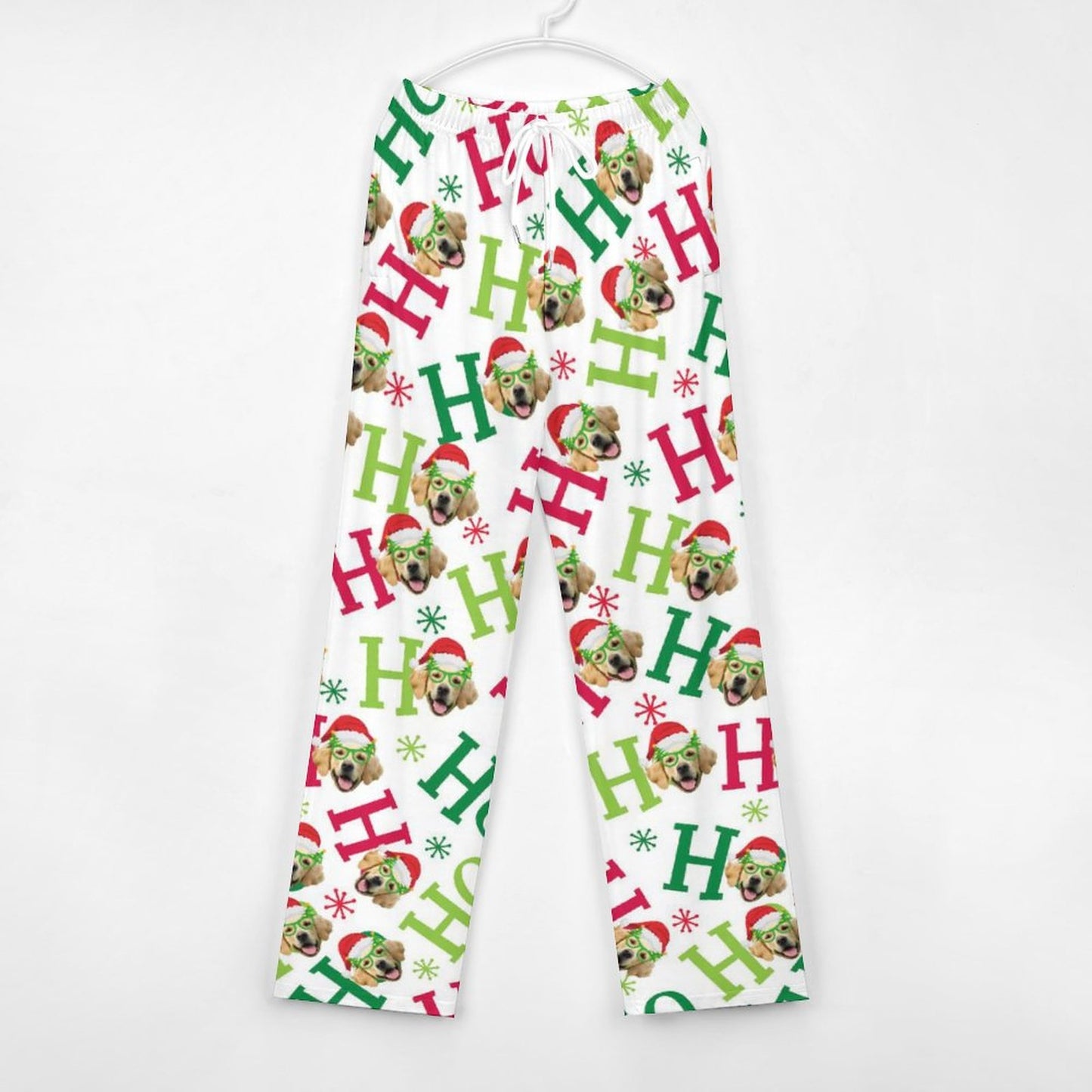 Custom Pet Face Pajama Pants HO HO HO Christmas Pants