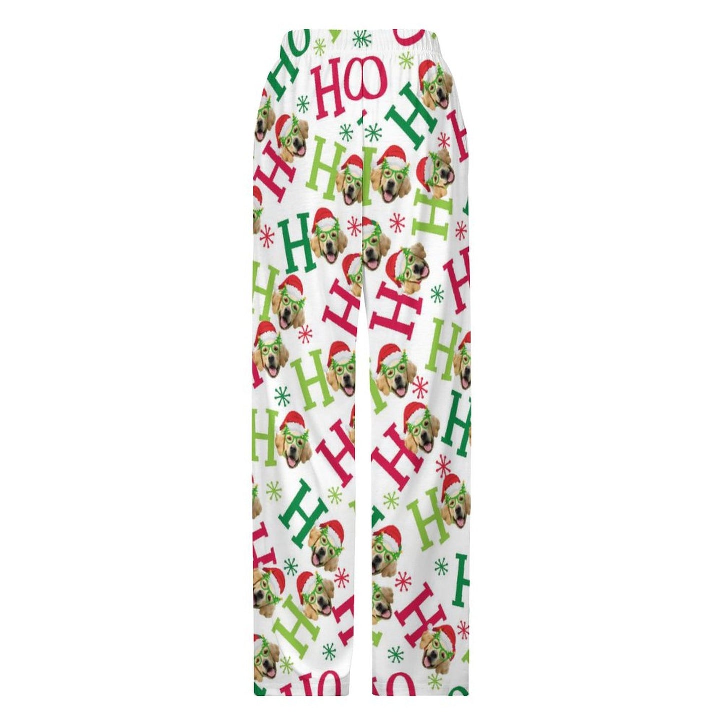 Custom Pet Face Pajama Pants HO HO HO Christmas Pants