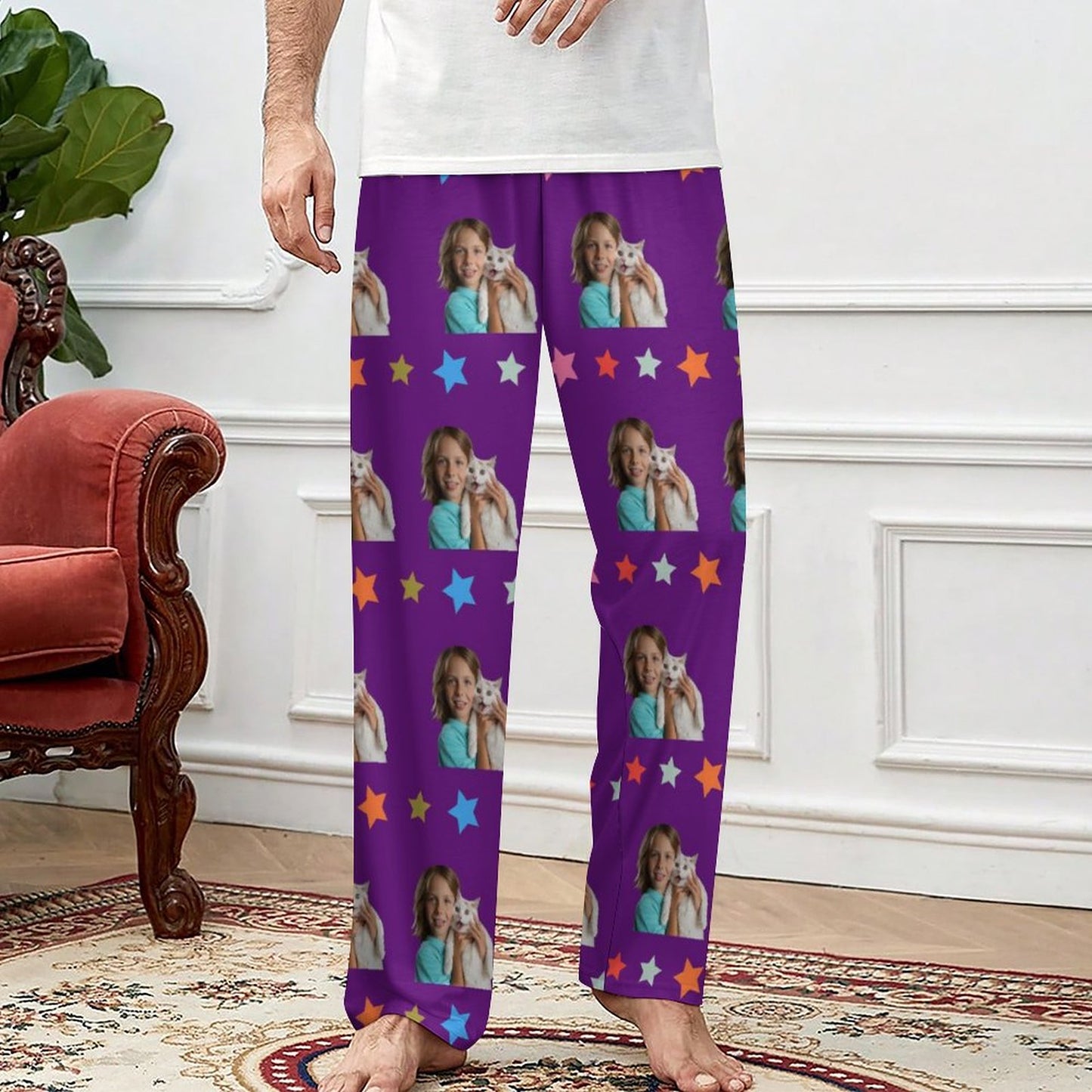 Custom Pet Face Star Pajama Pants