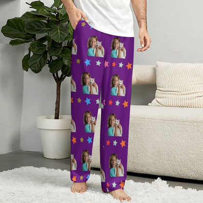 Custom Pet Face Star Pajama Pants