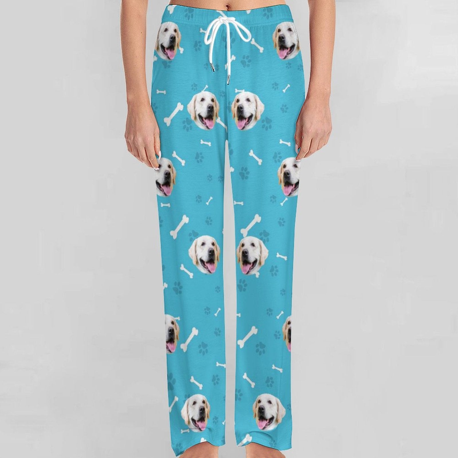 Women Front Show of Personalized Dog Pajama Pants Cats or Dogs Face on Pants