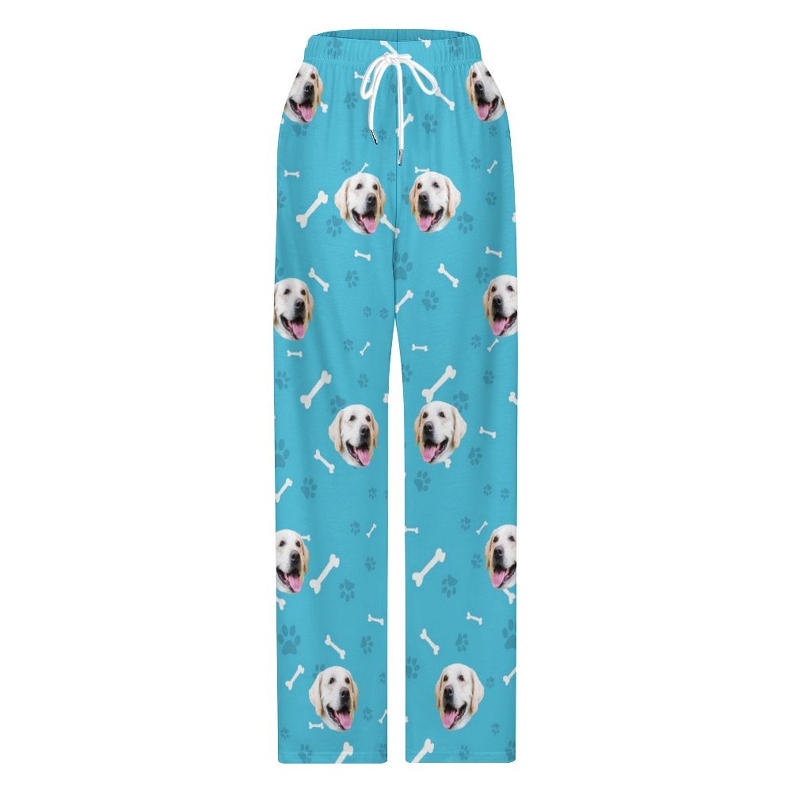 Front Show of Personalized Dog Pajama Pants Cats or Dogs Face on Pants