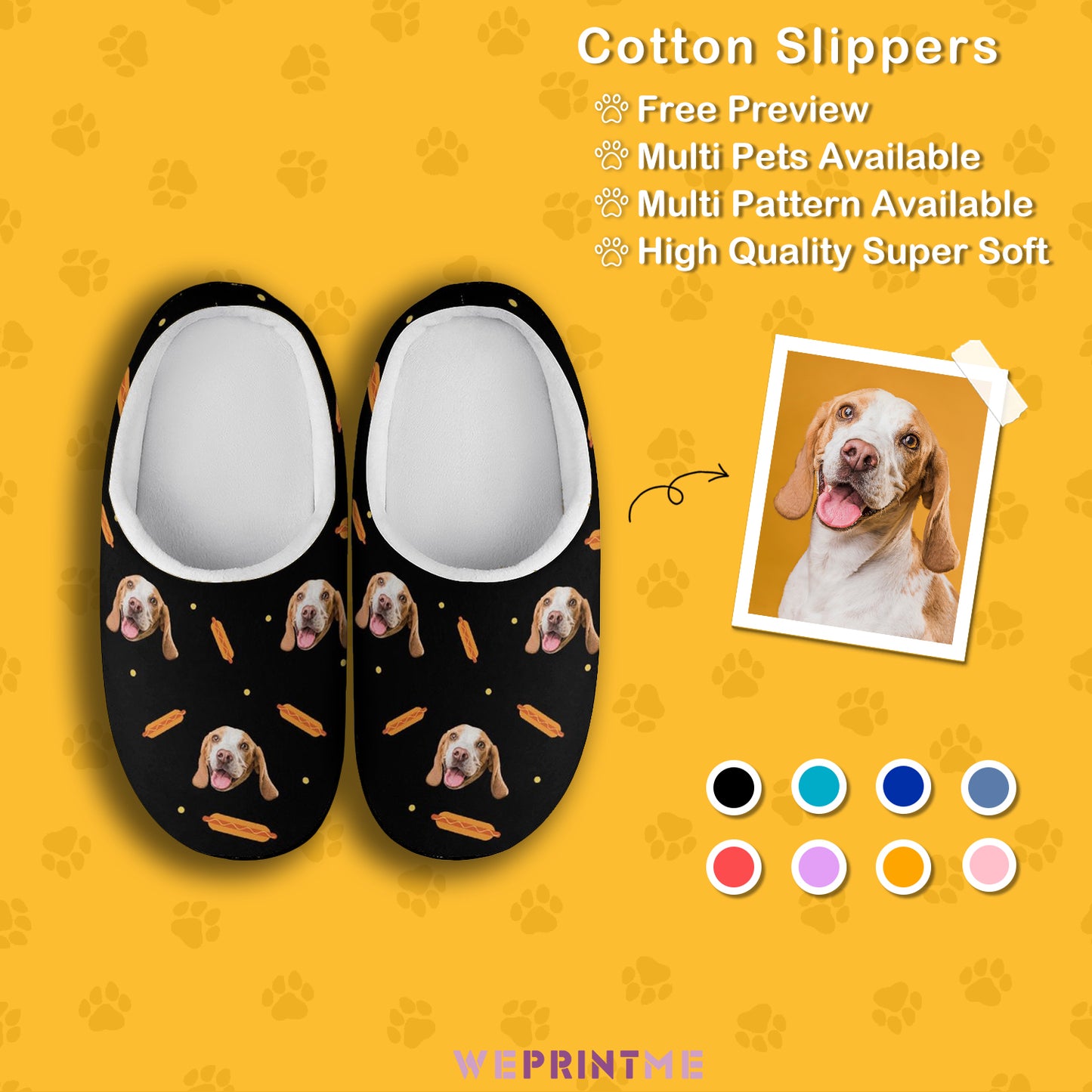 Custom Pet Face Hot Dog Cotton Slippers