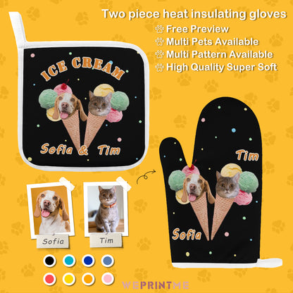 Custom Pet Face Ice Cream Oven Mitts and Pot Holders Sets