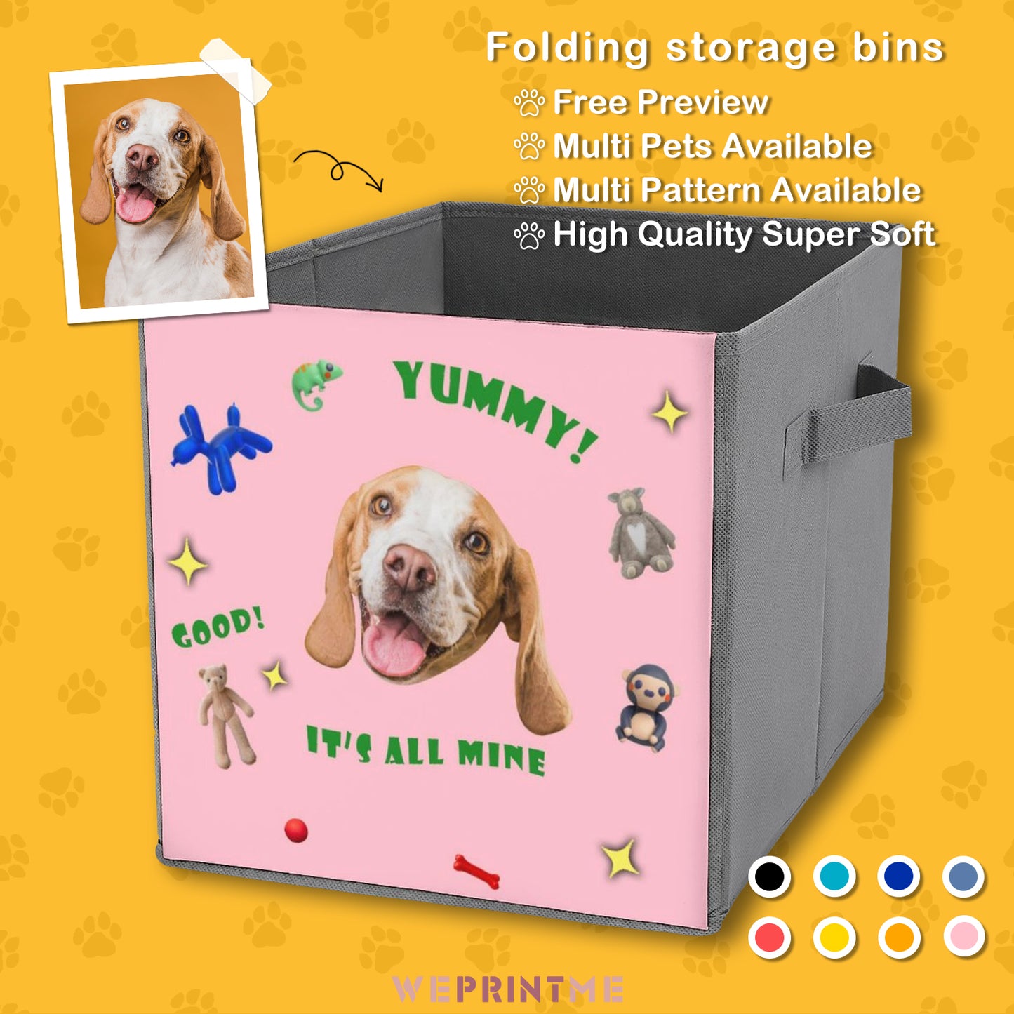 Custom Pet Face Toys Storage Bins