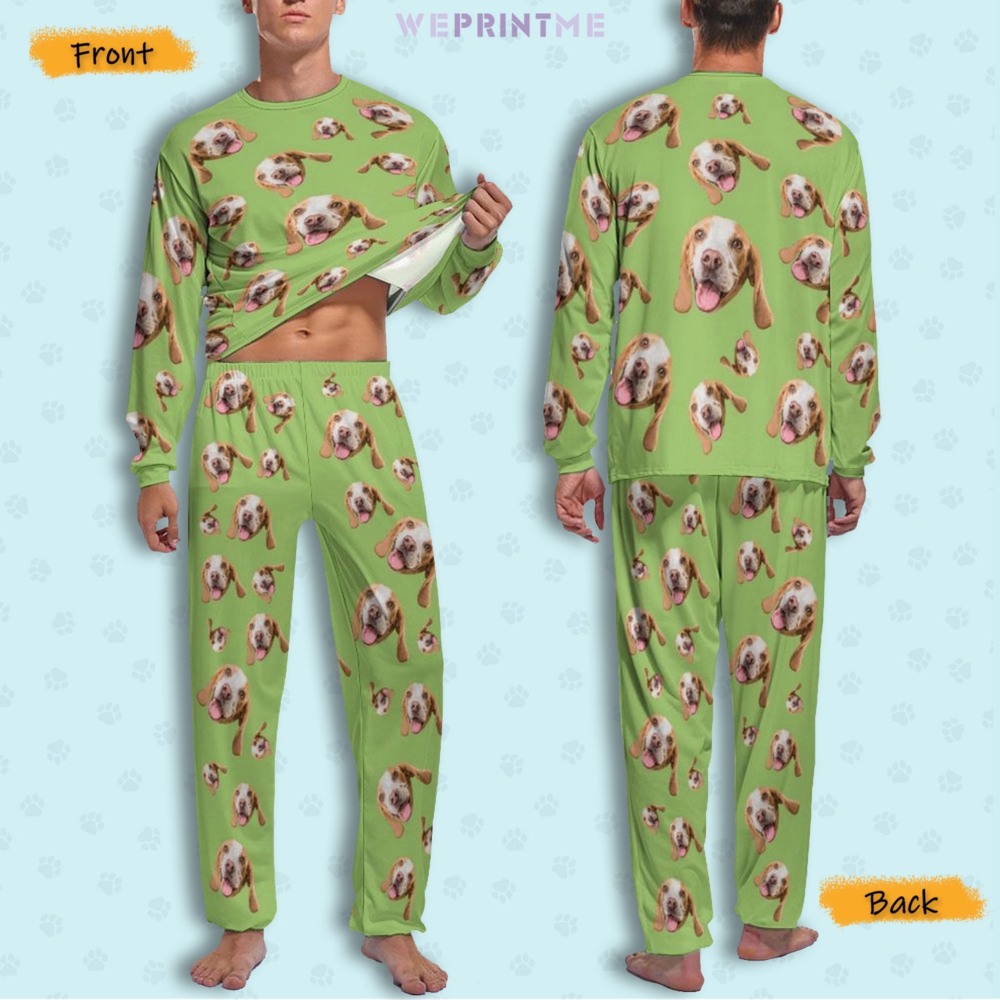 Custom Pet Face Pet Everywhere Men's Long Pajama Set