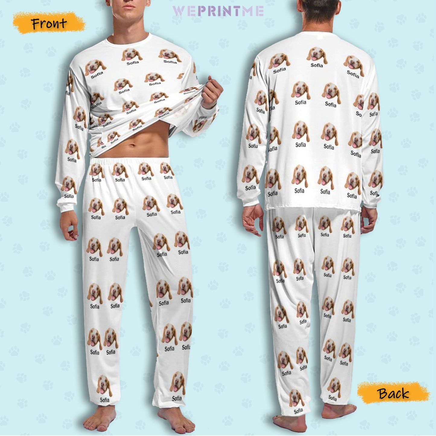 Custom Pet Face and Name Men's Long Pajama Set