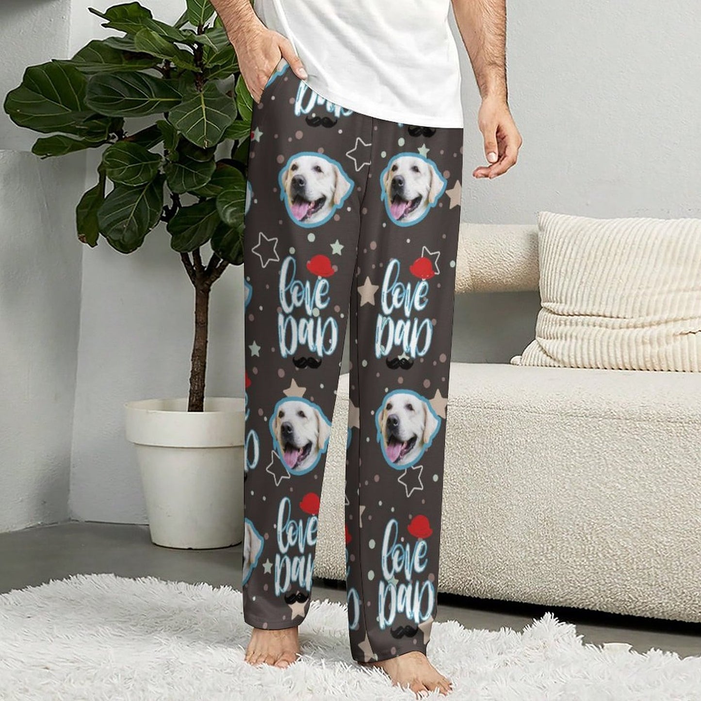 Personalized Pet Pants Face Love Dad Unisex Pajama Pants