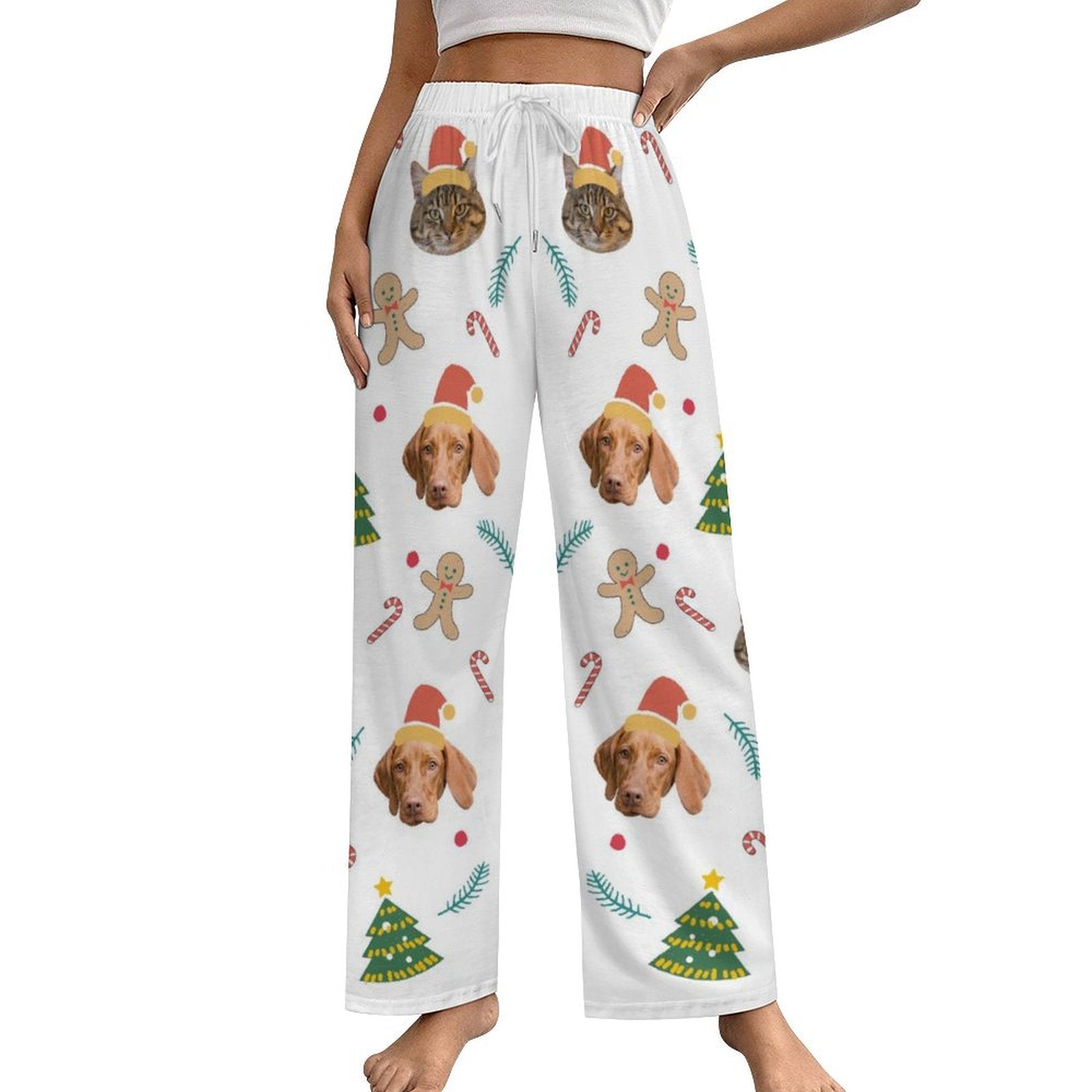 Custom Pet Face Gingerbread Man Pajama Pants - Women - WEPRINTME