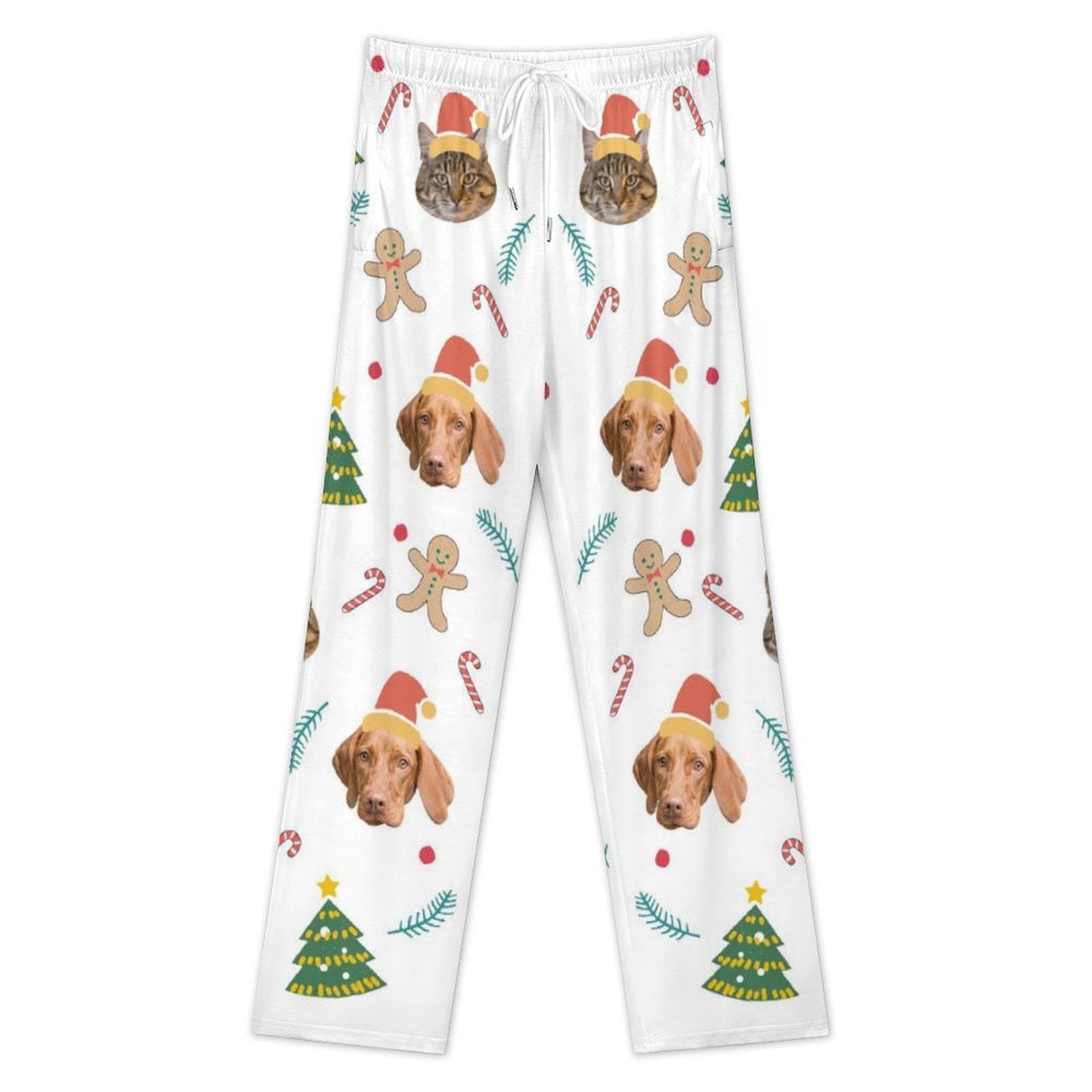 Custom Pet Face Gingerbread Man Pajama Pants - Front - WEPRINTME