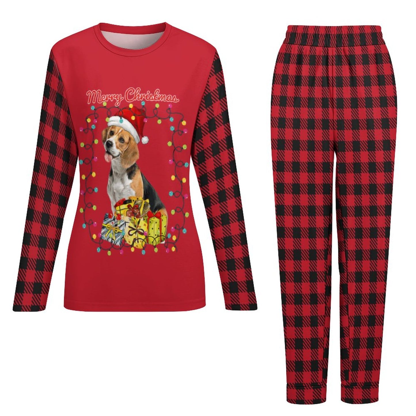 Custom Pet Face Santa Light Christmas Pajamas