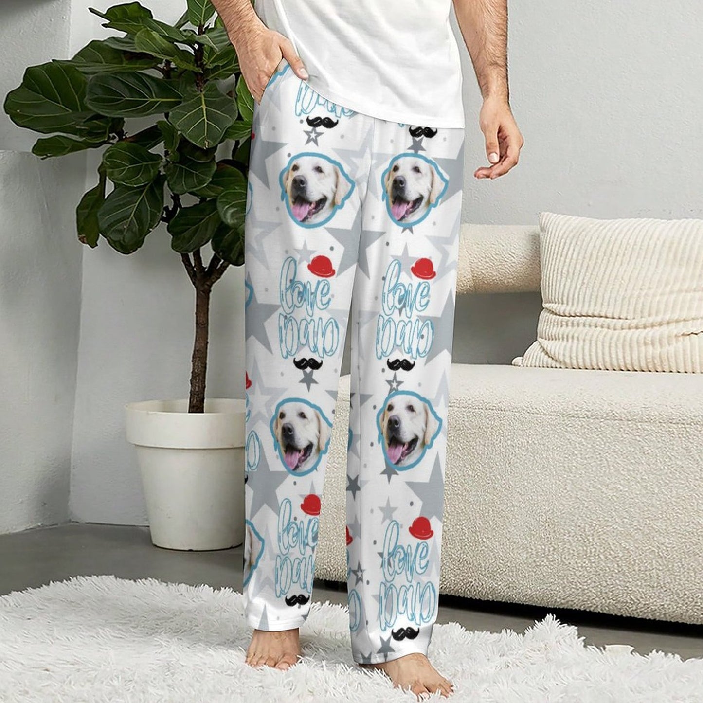 Personalized Pet Pants Face Love Dad Unisex Pajama Pants