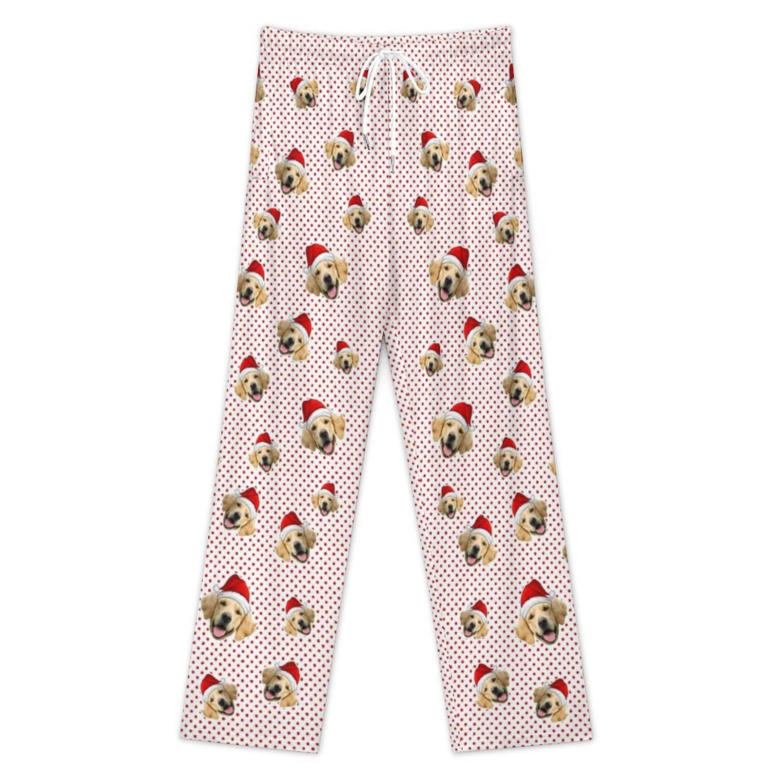 Custom Pet Face Everywhere Red Dots Pajama Pants-Front1-WEPRINTME