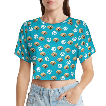 Custom Pet Face Women's Short Sleeved Navel Exposed Shirt