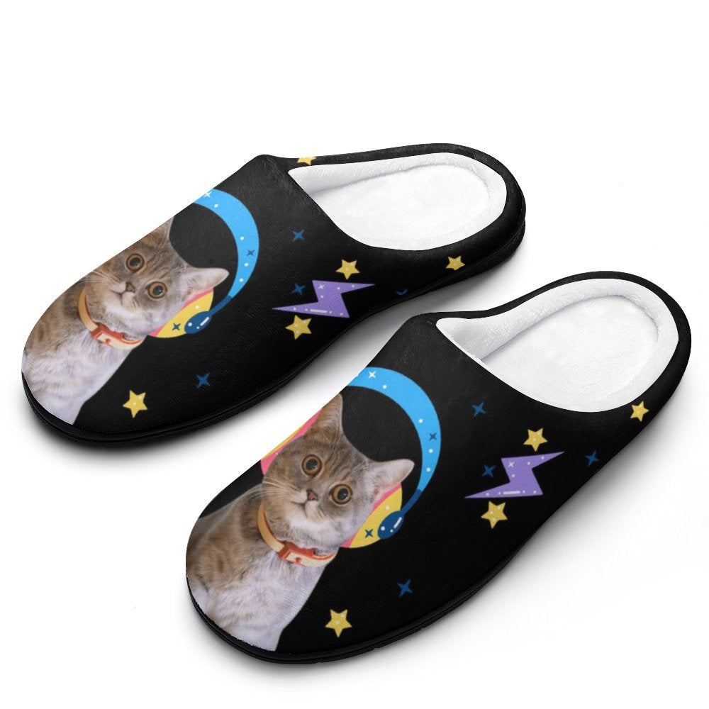 Custom Pet Face Space Rock Cotton Slippers