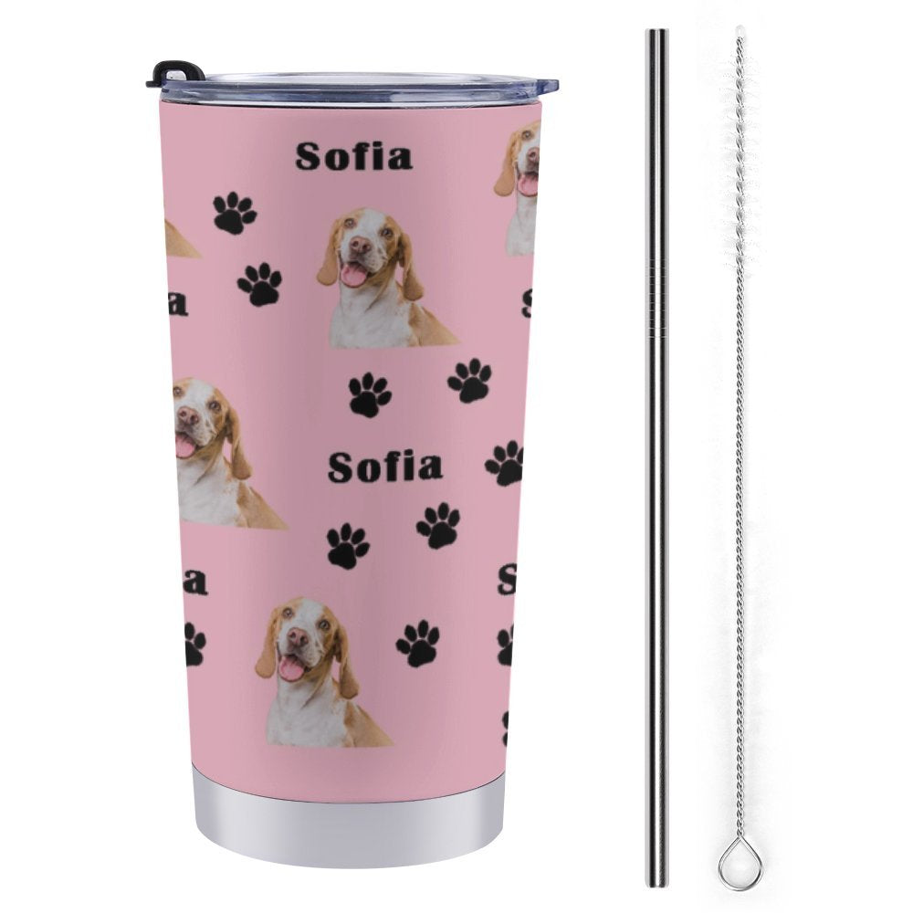 Custom Pet Face and Name Paws Travel Mug