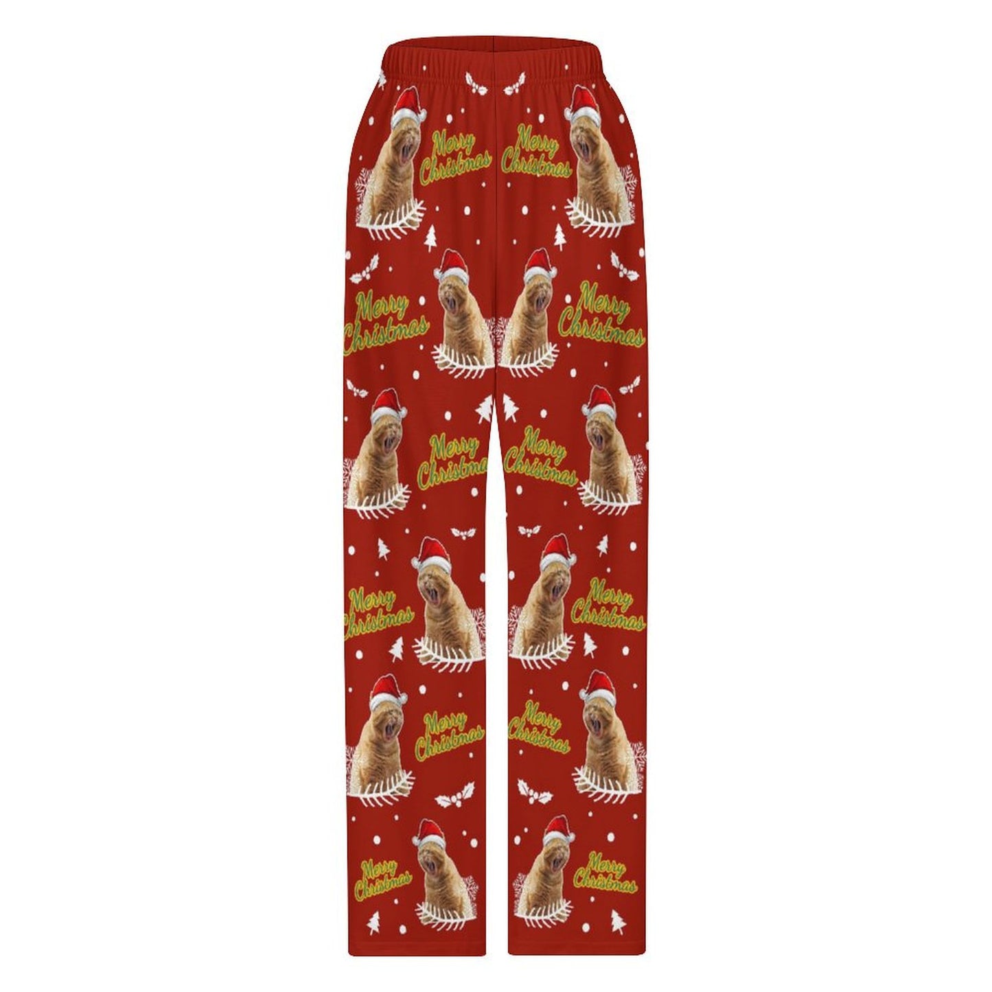 Custom Pet Face Merry Christmas Pajama Pants for Kids-Front-WEPRINTME