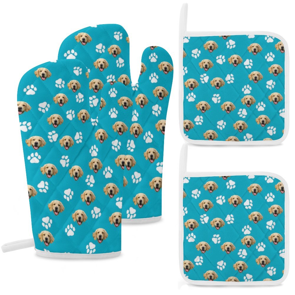 Custom Pet Face Oven Mitts and Pot Holders Sets