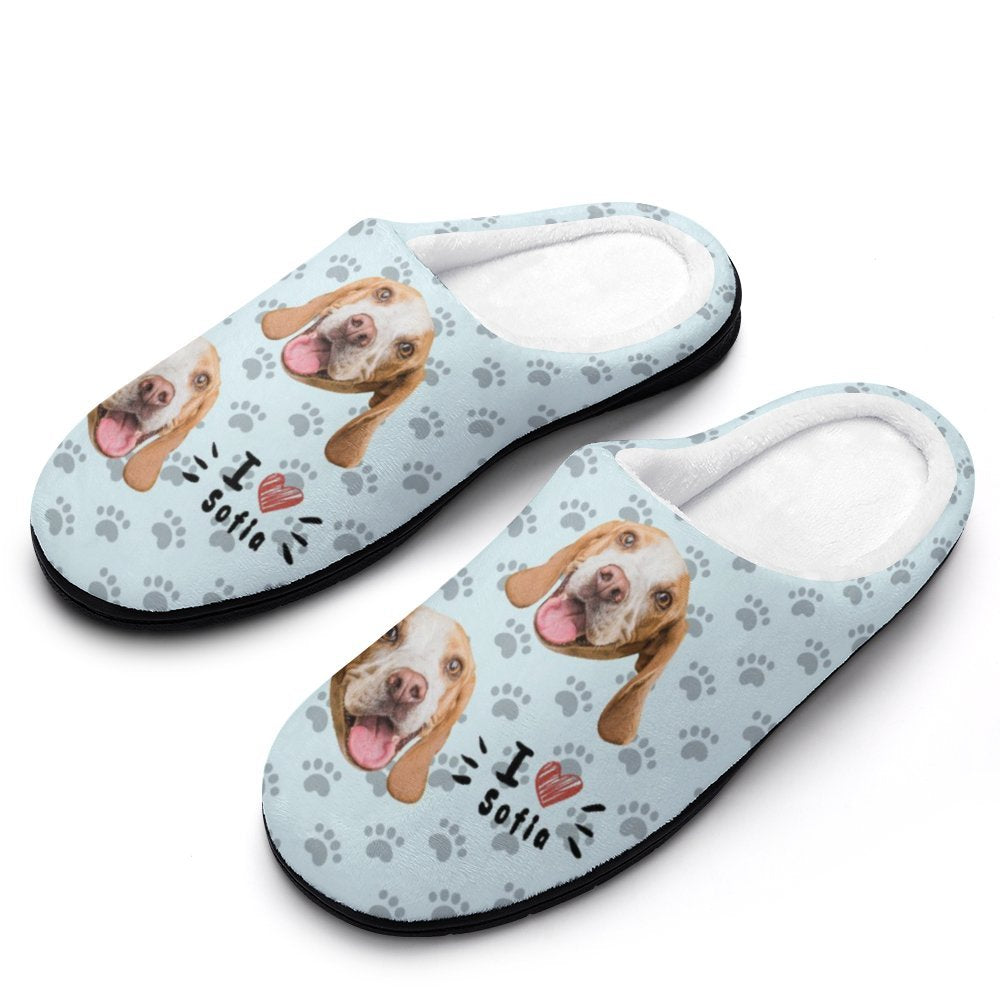 Custom Pet Face and Name Love Cotton Slippers