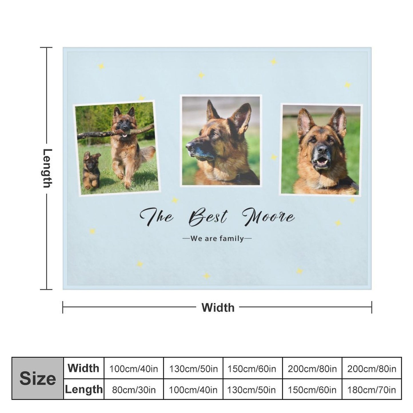 Custom Pet Photo Blue Stars Fleece Blanket