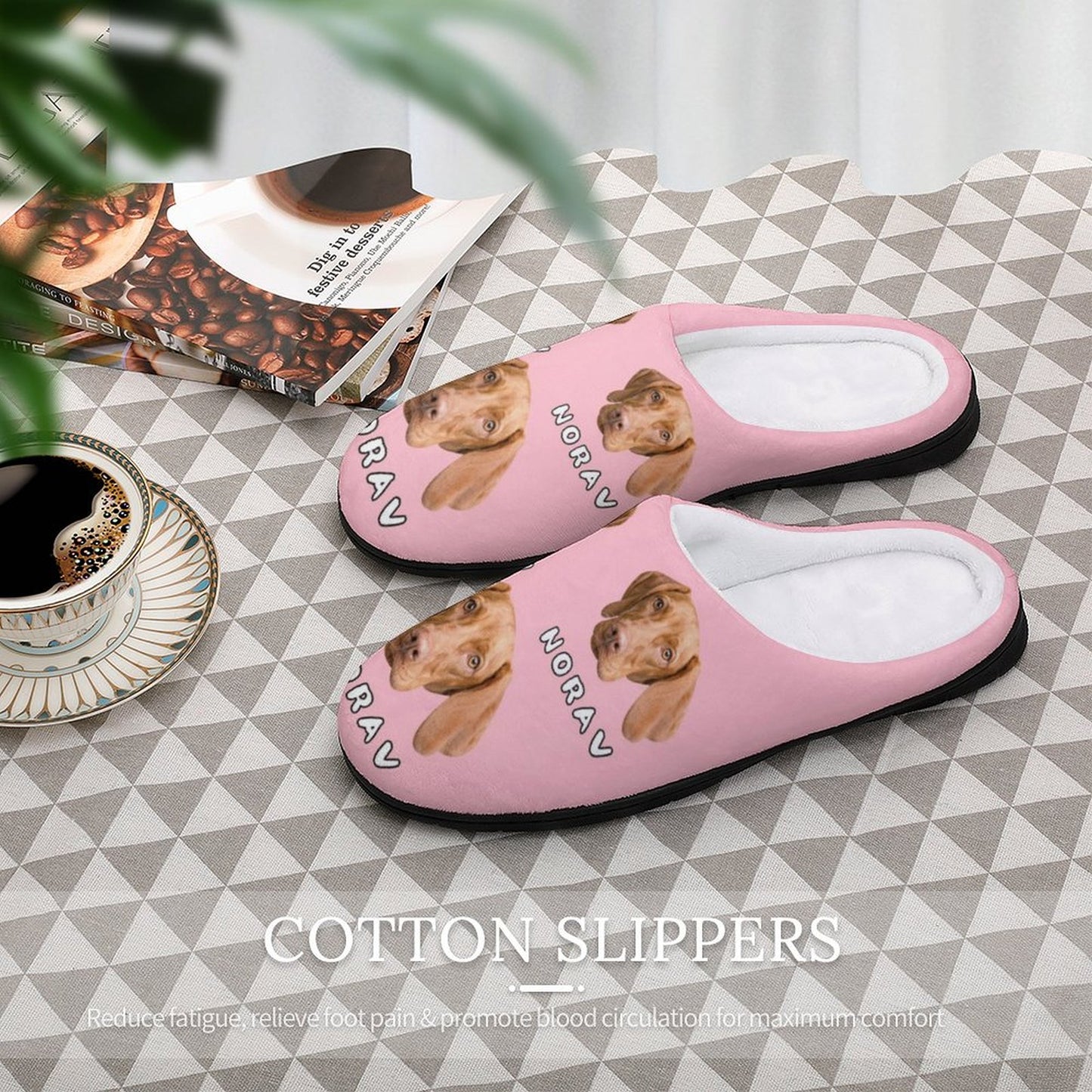 Custom Pet Face and Name Cotton Slippers