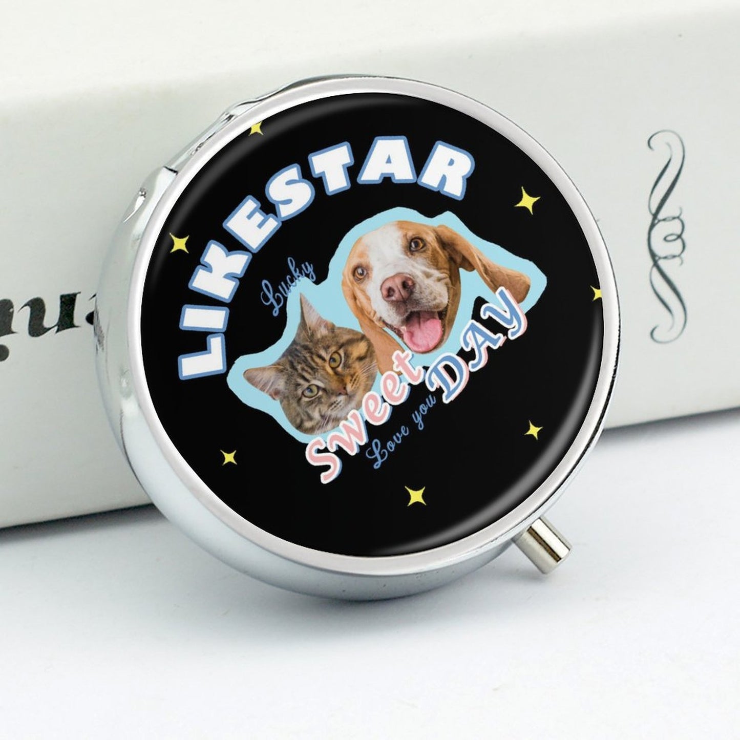 Custom Pet Face Like Star Round Pill Box