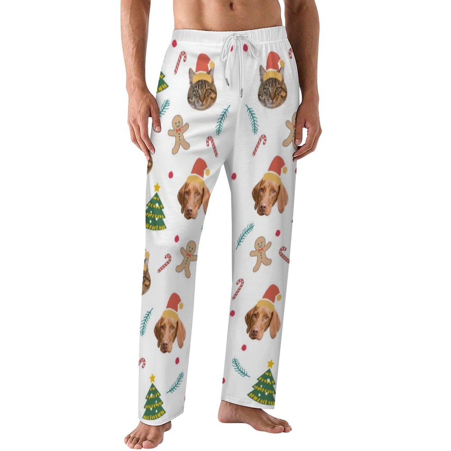 Custom Pet Face Gingerbread Man Pajama Pants - Men -WEPRINTME