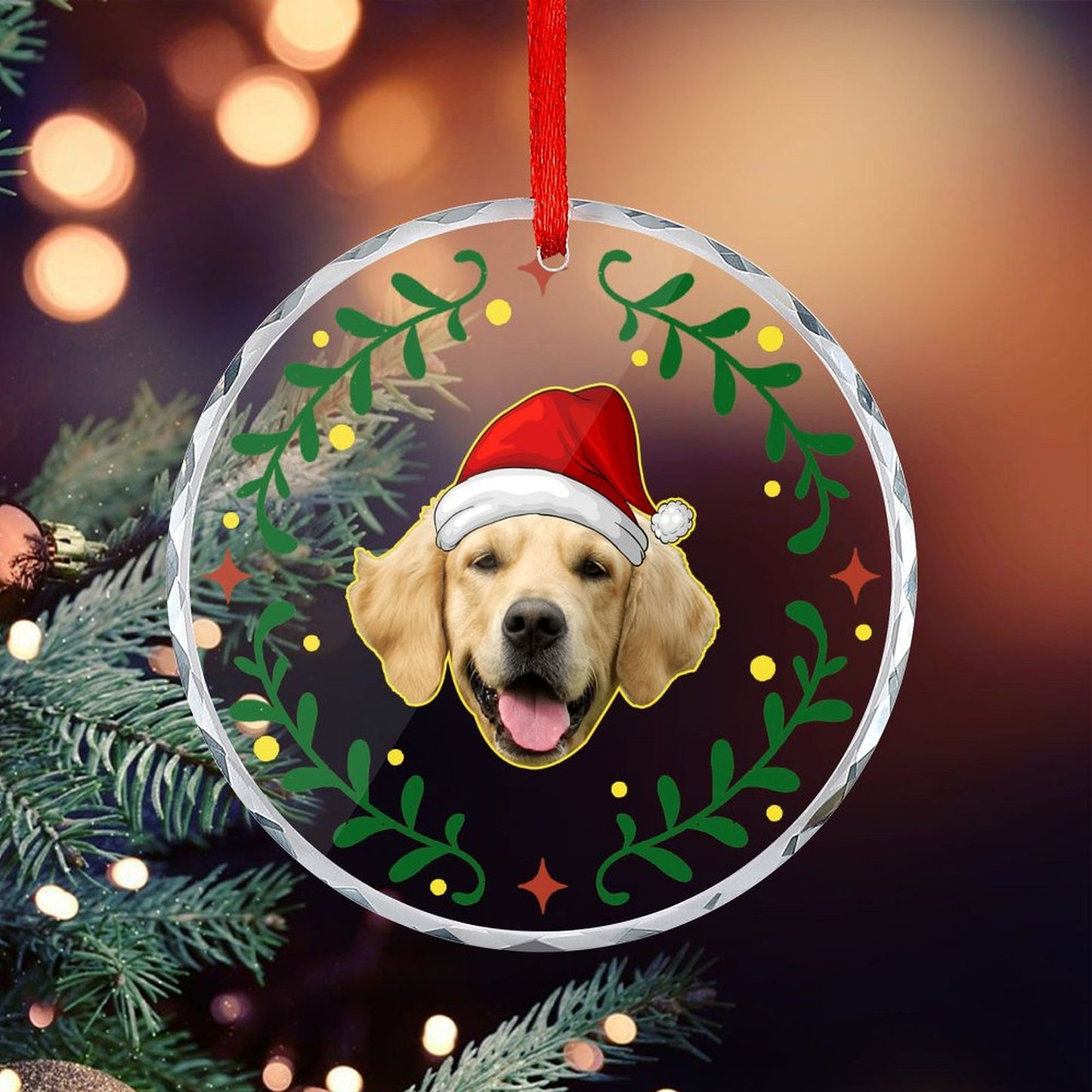 Personalized Pet Face Christmas Glass Circular Pendant-WEPRINTME-2