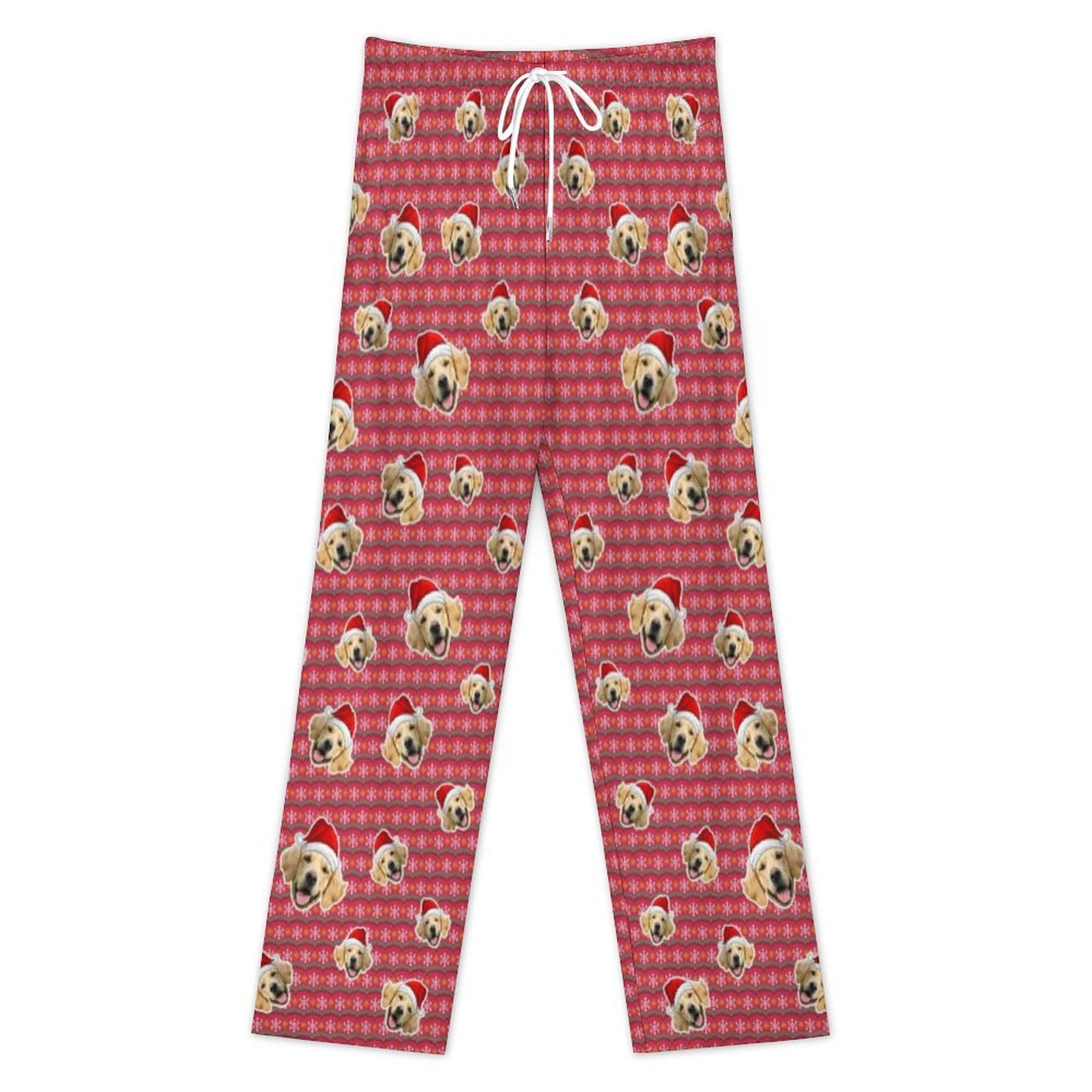 Custom Pet Face Everywhere Red Stripe Pajama Pants-Front1-WEPRINTME