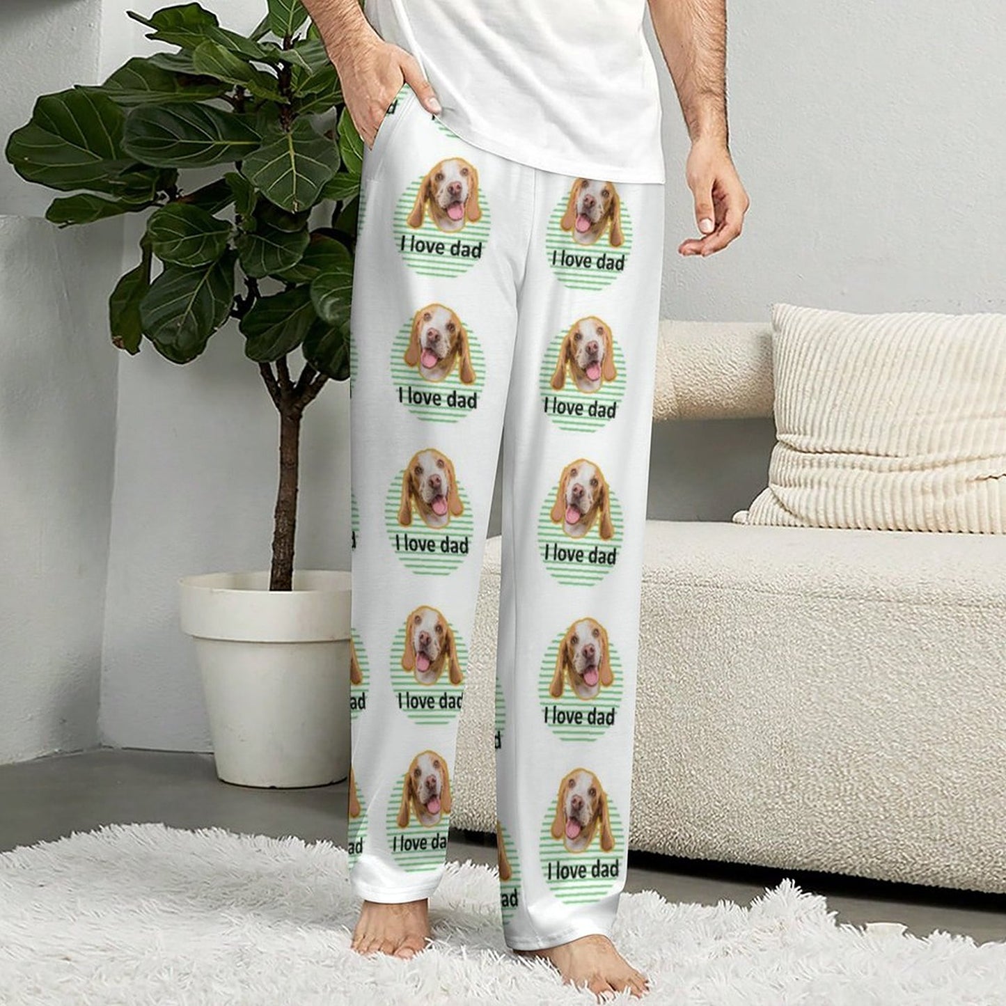 Personalized Pet Pants Face I Love Dad Unisex Pajama Pants