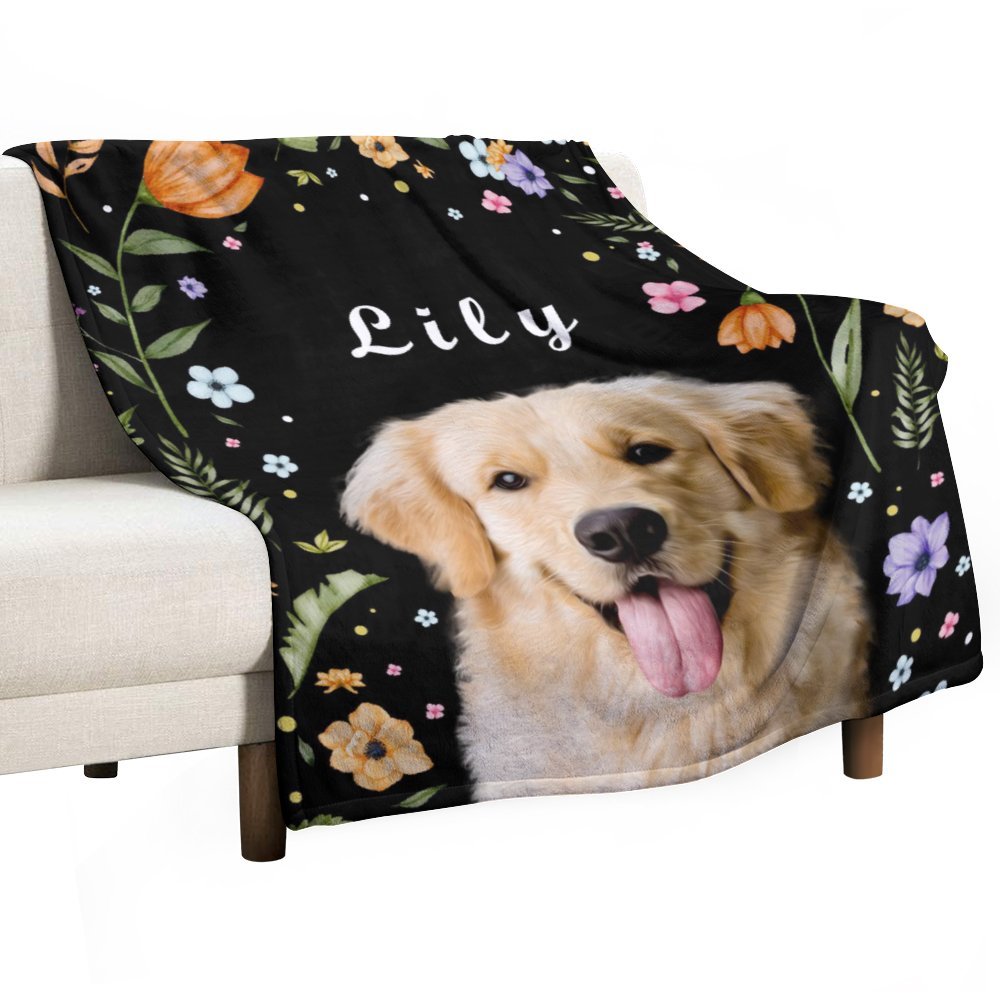 Custom Pet and Name Flower Fleece Blanket