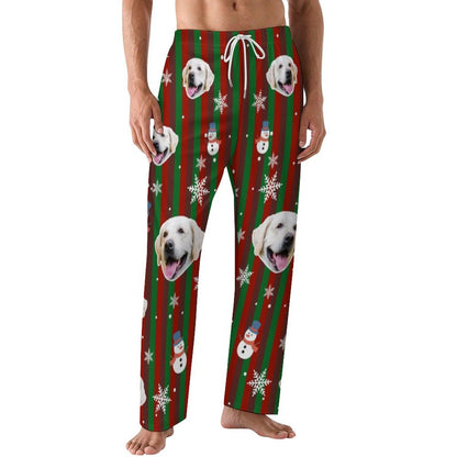 Custom Pet Face and Snowman Pajama Pants-Men-WEPRINTME