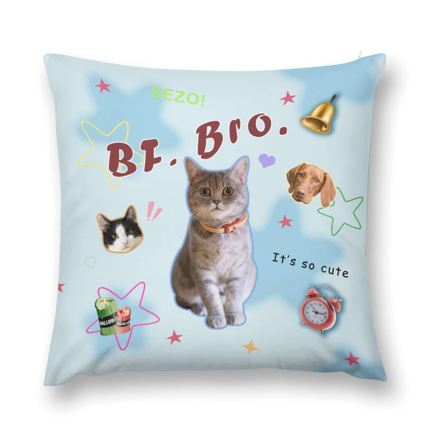 Custom Pet Face Blue Star Pillow Case