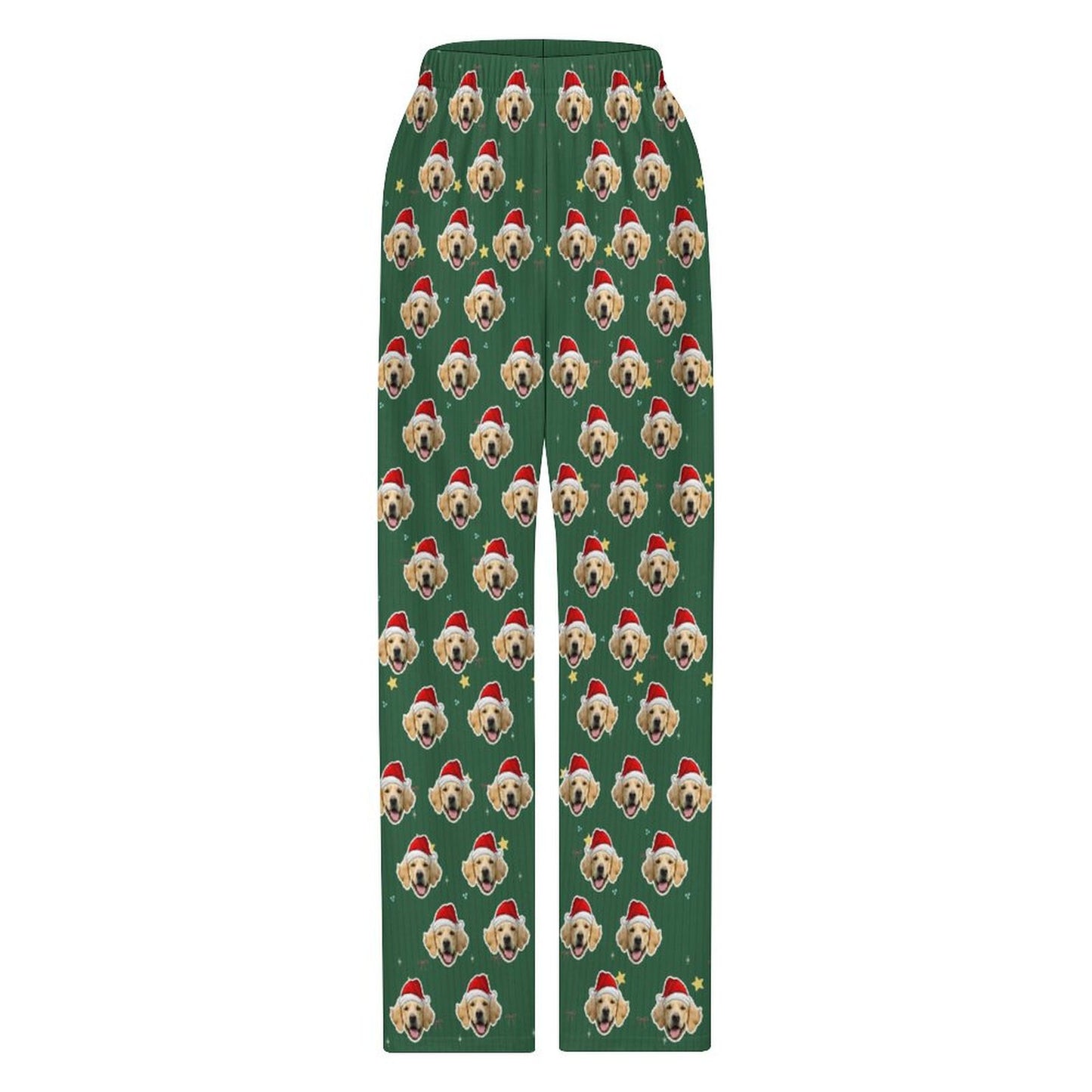 Custom Pet Face Green Stars Santa Pants for Kids-Front5-WEPRINTME