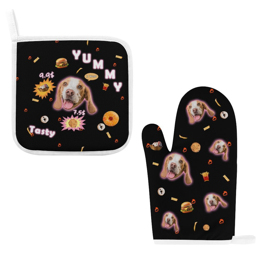 Custom Pet Face Tasty Oven Mitts and Pot Holders Sets