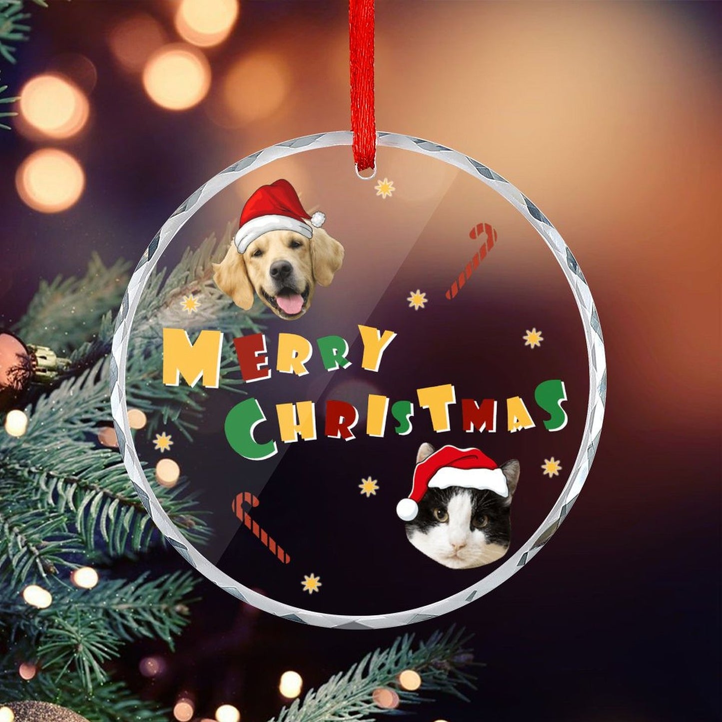 Personalized Pet Face Christmas Glass Circular Pendant-WEPRINTME-6