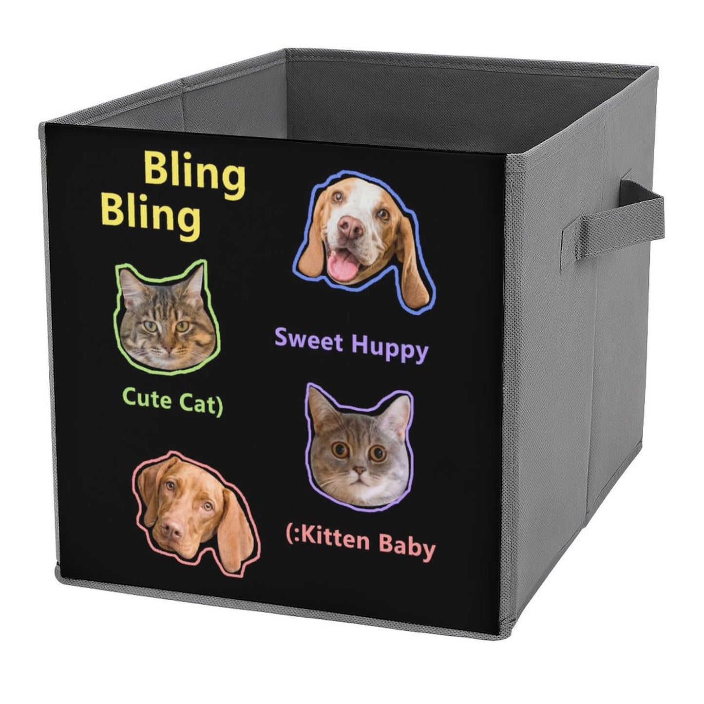 Custom Pet Face Bling Folding Storage Bins