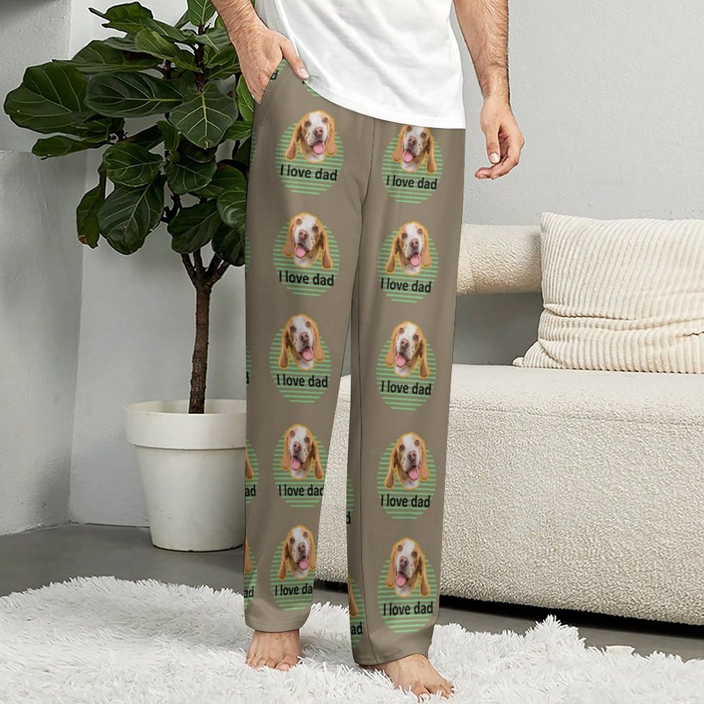 Personalized Pet Pants Face I Love Dad Unisex Pajama Pants