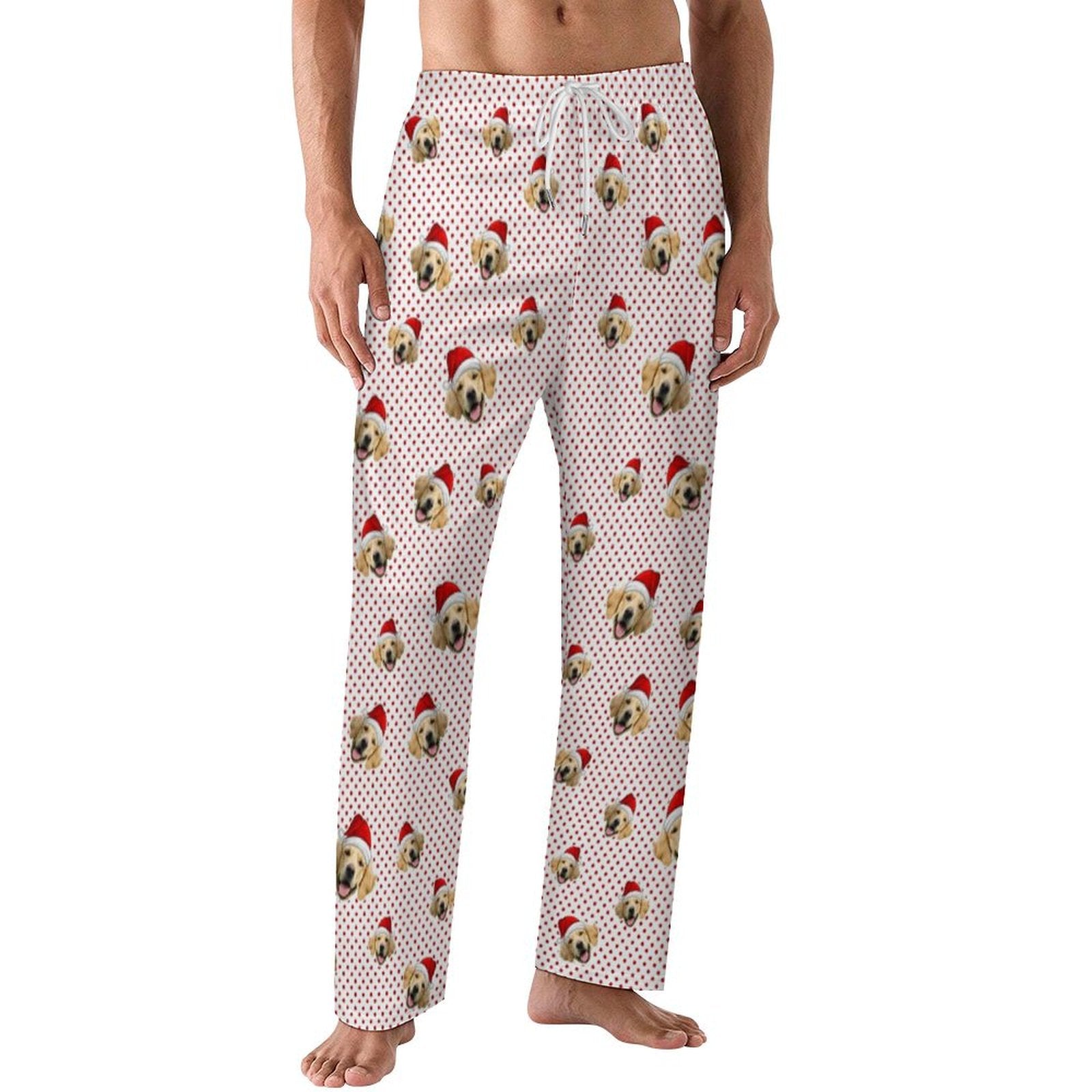 Custom Pet Face Everywhere Red Dots Pajama Pants-Men-WEPRINTME