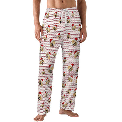 Custom Pet Face Everywhere Red Dots Pajama Pants-Men-WEPRINTME