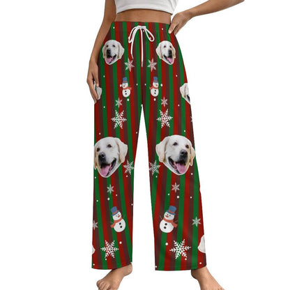 Custom Pet Face and Snowman Pajama Pants-Women-WEPRINTME