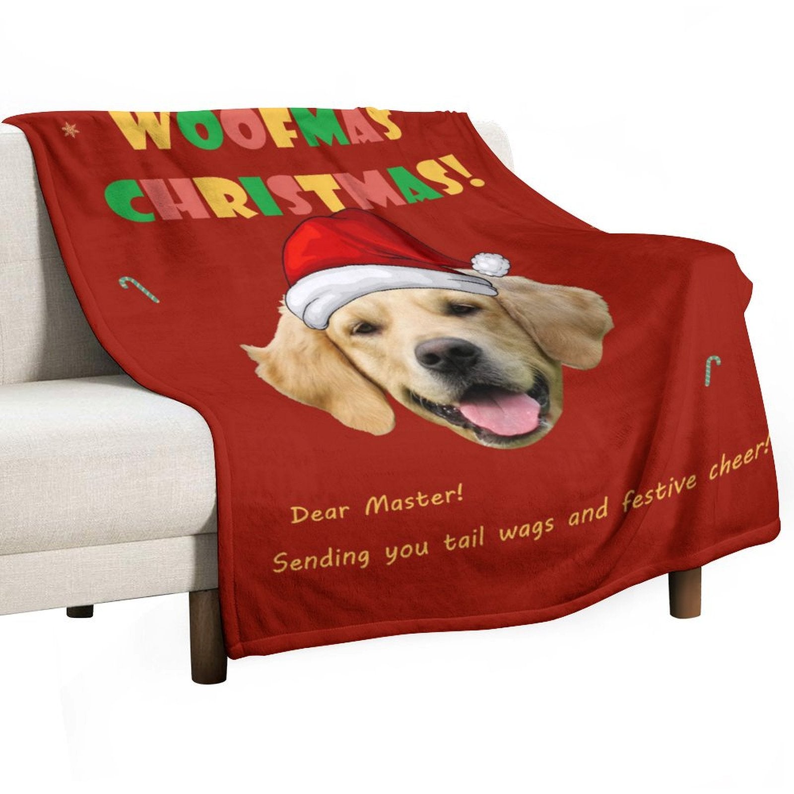 Custom Pet Face Woofmas Christmas Fleece Blanket-Red 2-WEPRINTME