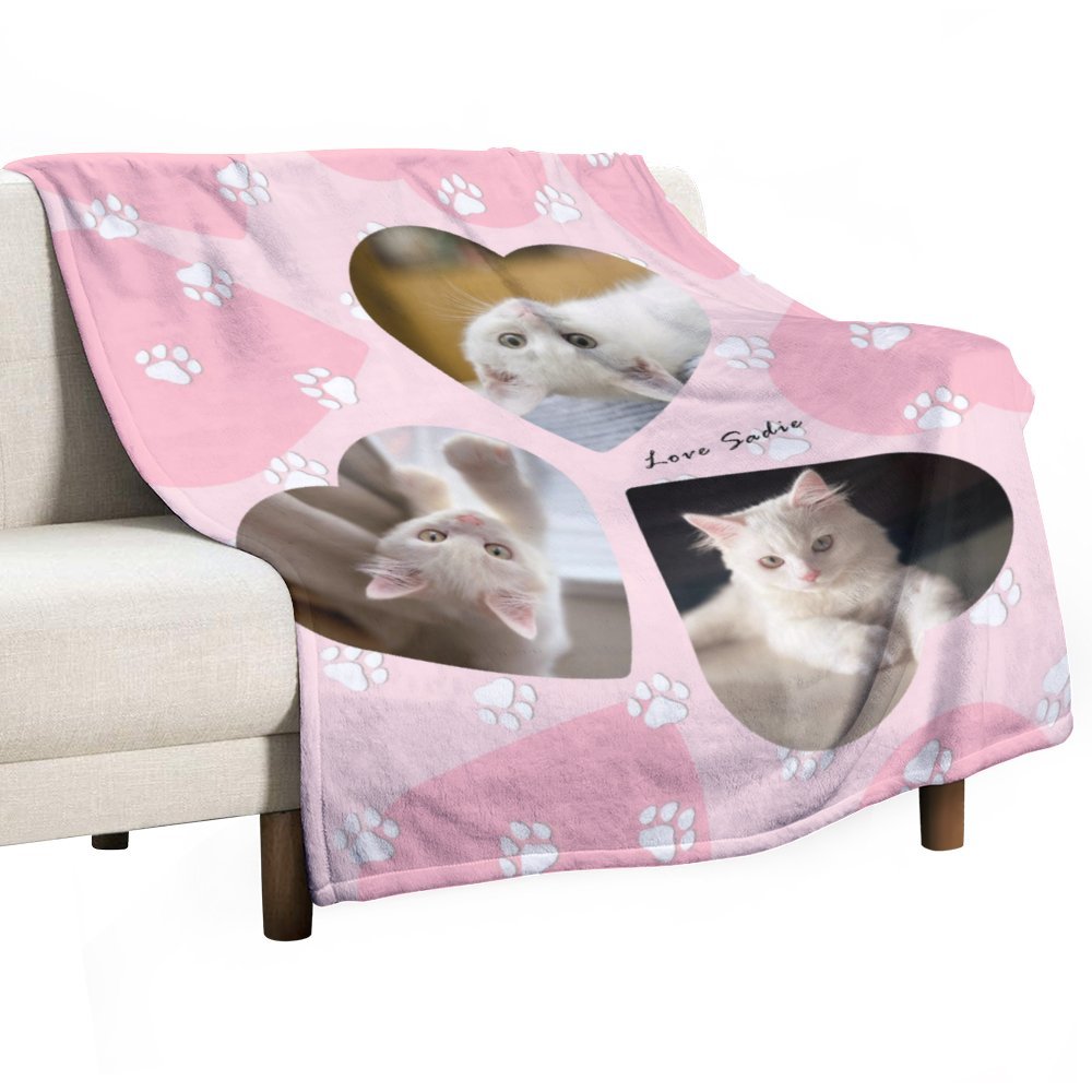 Custom Pet Photos Hearts Fleece Blanket