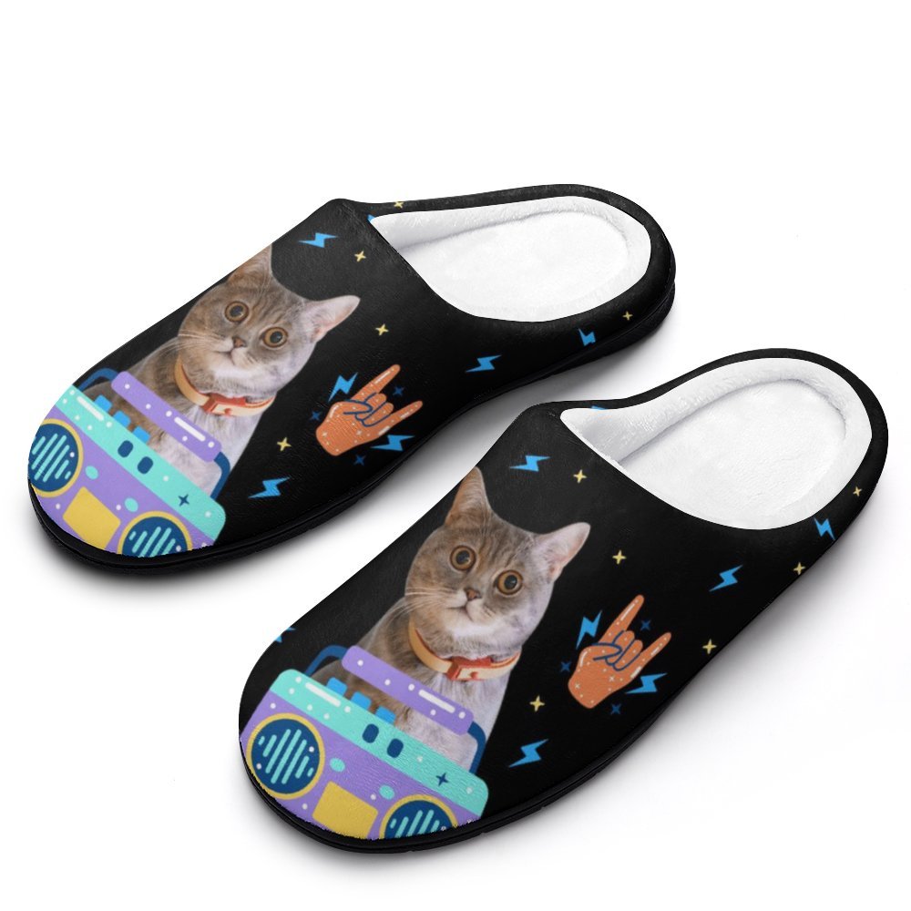 Custom Pet Face Space Rock Cotton Slippers