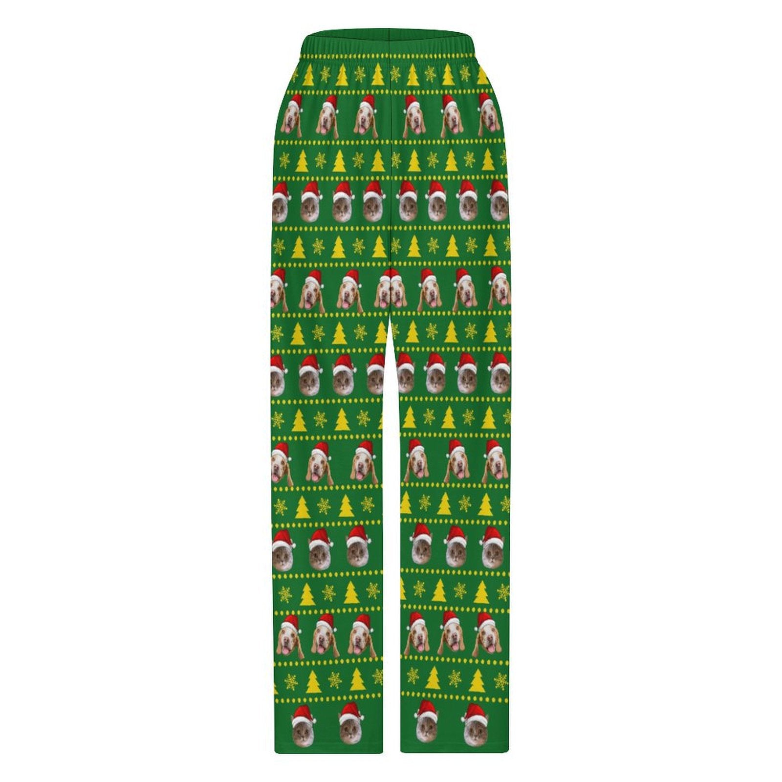 Custom Pet Face Trees Santa Pants for Kids-Front1-WEPRINTME