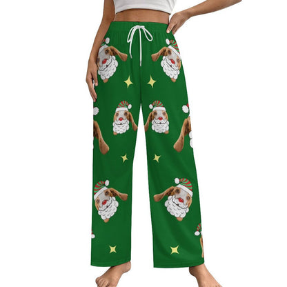 Custom Pet Face Santa Dog Pajama Pants-Women-WEPRINTME